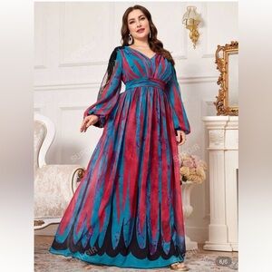 SHEIN Blue, Red, & Black Chiffon Elegant Maxi Dress Size 3XL